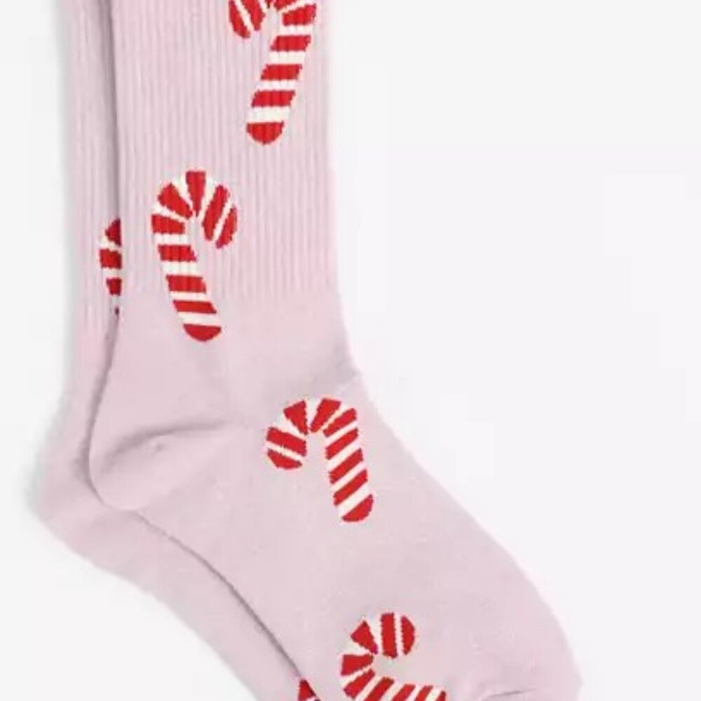 Maurices Pink Socks with Red Candy Cane Pattern